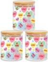 3Pcs Valentine Glass Storage Jars With Airtight Lid Pastel Conversation Heart Decorative Canisters Sets For Home Kitchen Countertop