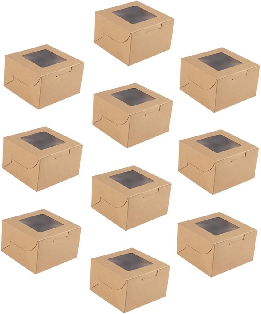 VOSAREA 10pcs Clear Window Kraft Paper Cake Packing Boxes Bakery Dessert Holders for Cupcakes Muffins Cookies Birthday Party Treats Packaging