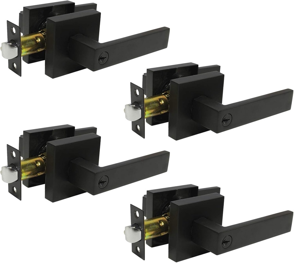 Probrico Matte Black Door Keyed Entry Levers, Heavy Duty Exterior Front/Back Door Hardware, Lockable Entrance Function Universal Handling Door Handles(Different Keys,4 Pack)