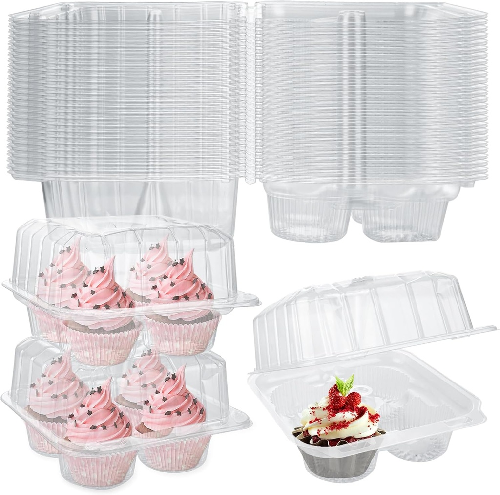50 Pcs Cupcake Boxes 4 Count, Clear Plastic Cupcake Container Stackable, Deep Cupcake Carrier Holder Box for Carrying Cupcakes