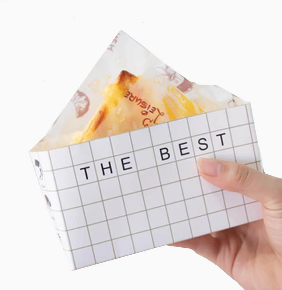 50-Pack Sandwich Take Out Boxes（5.2"*2.7"*2.7" /L*H*W ）Paper Sandwich Cake Box Take Out Food Containers for Toast, Donuts, Sandwiches, Burgers Take Away,Lattice