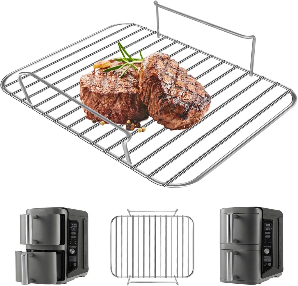 Air Fryer Replacement Parts for Ninja SL201 SL401 SL451 DoubleStack XL 2 Basket air fryer, 8.5''×7.2''×1.8'' Stainless Steel Air Fryer Wire Rack Accessories Roasting Steamer, Dishwasher safe