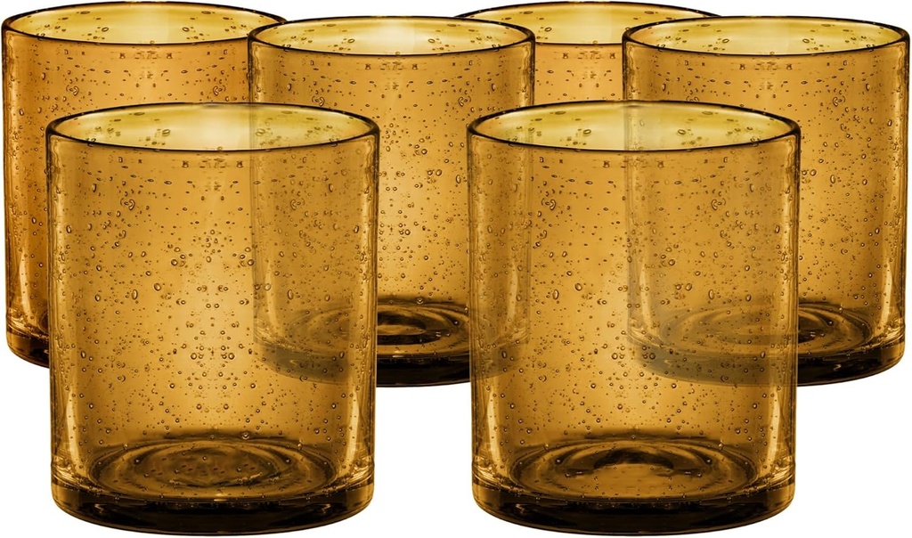 ARTLAND 14oz Double Old Fashion Glass, Set of 6 | Iris Seeded Design, Amber | Drinking Glass for Parties and Everyday Use - Mojito, Whiskey, Cocktail | Glassware & Barware Essentials