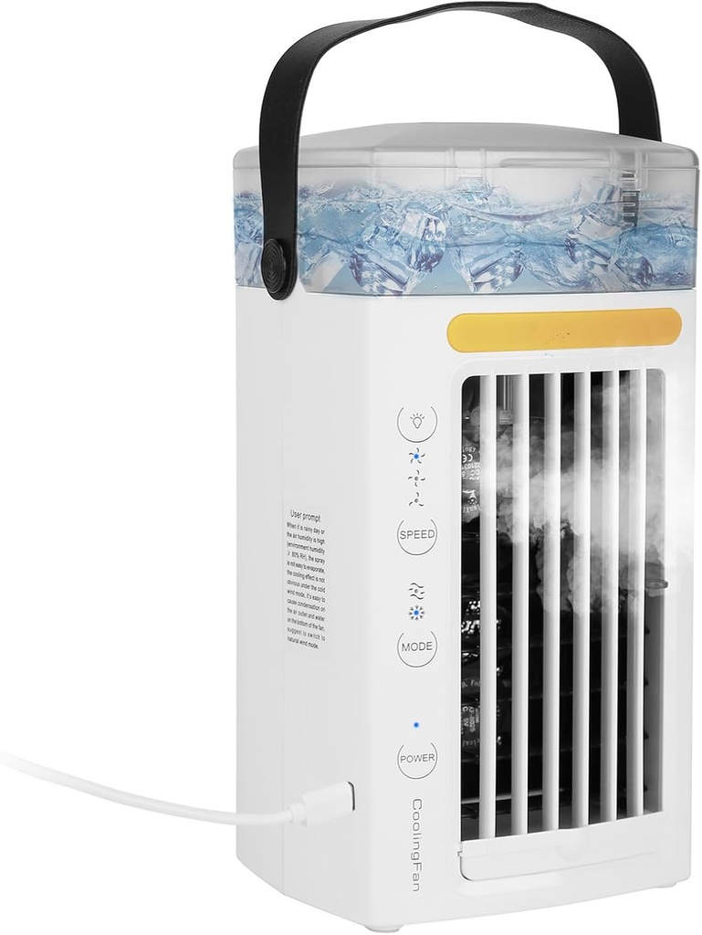 Portable Air Conditioner, Desk Cooling Fan with 3 Speeds & Nightlight Small Cooler Evaporative Air Conditioner Mini Evaporative Air Cooler Personal AC Unit for Bedroom Office