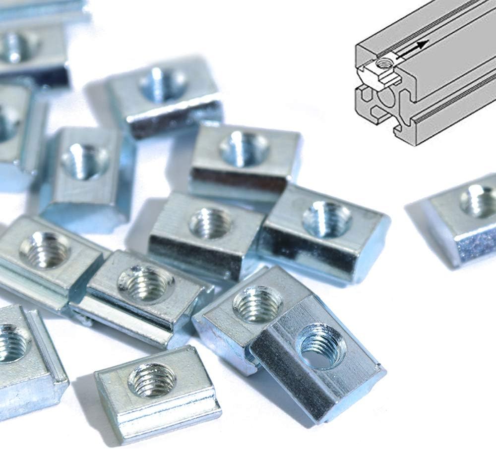 KOOTANS 100pcs 2020 Series M5 Sliding T Nuts Metric M5 Thread Slide in T-Nut for 20x20 Standard 6mm T-Slot Aluminum Extrusion Profile