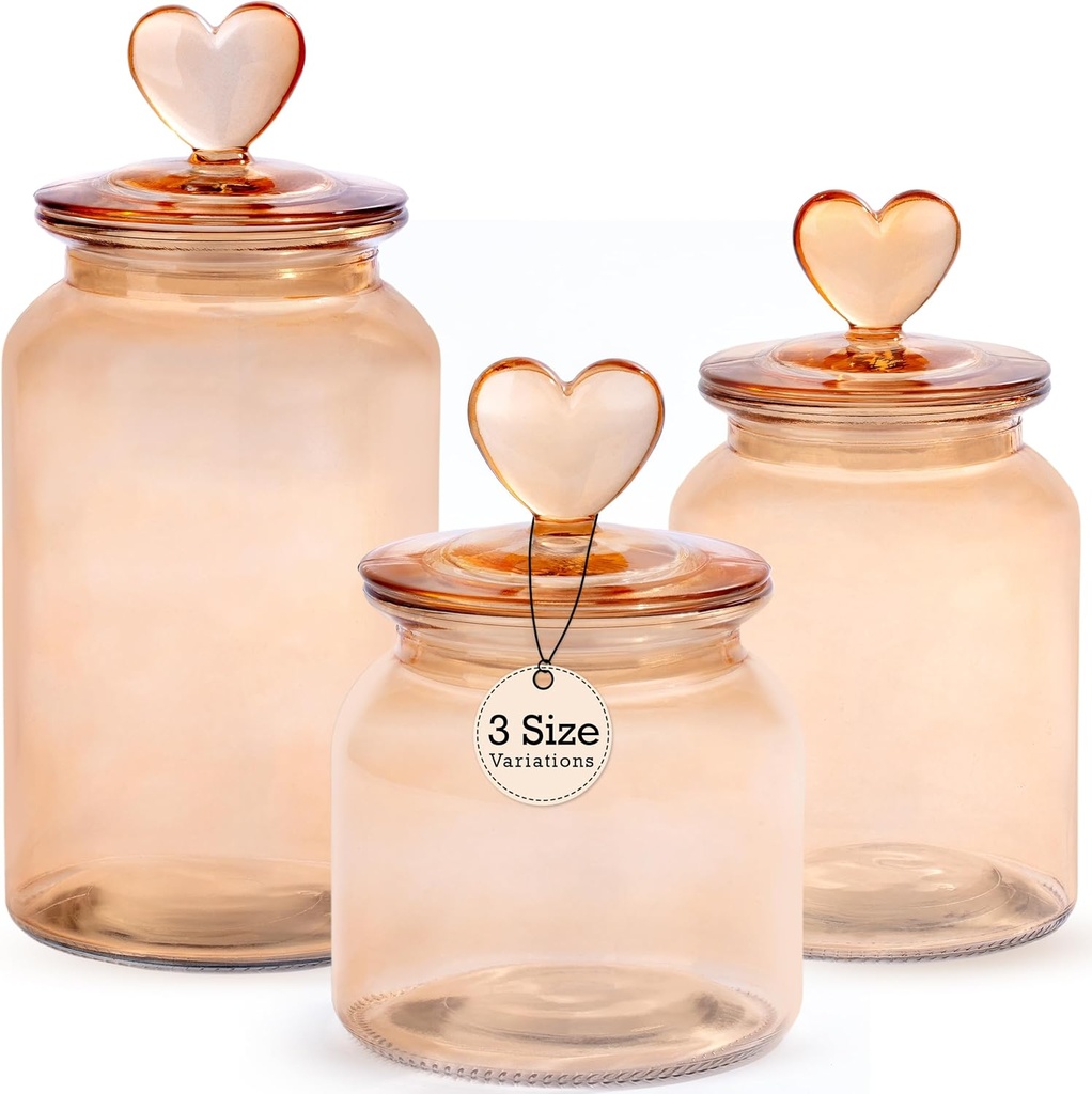 Set of 3 Elegant Amber Glass Jars with Lids