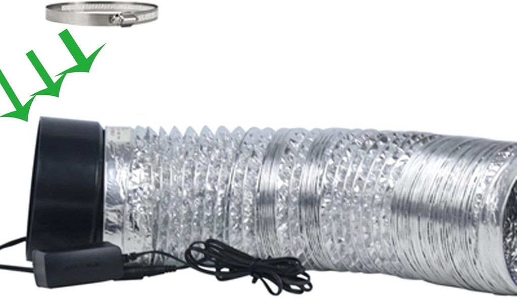 Exhaust Fan 4" Quiet 4W Inline Duct Fan Portable Ventilation Fan with 20 Feet Non-Insulated Flex Aluminum Ducting for Basements, Bathrooms, Kitchens and Attics