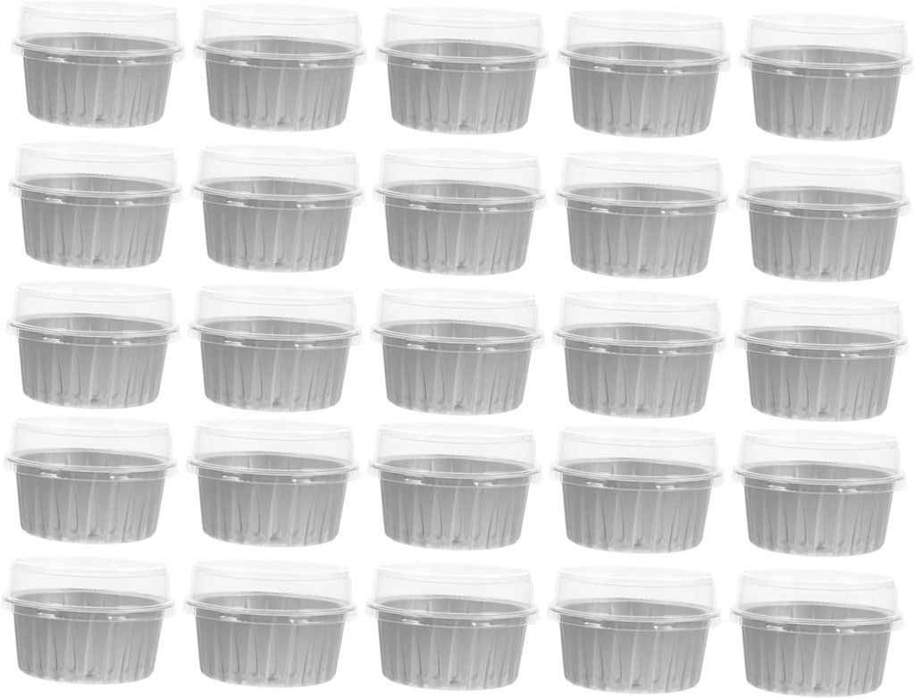 25pcs Ice Cream Foil Cups Cake Boxes for Dessert Cheese Cake Carriers with Lid