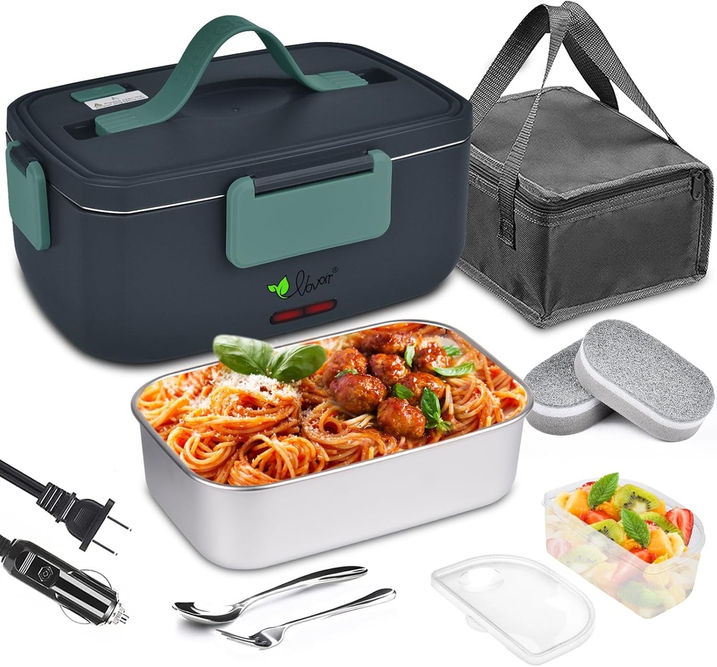 Vovoir 2L Large Electric Lunch Box,80W 110V/12V/24V 3 in 1 Portable Food Warmer Lunch Heater for Car Truck Home Work,Heated Lunch Boxes for Adults-Leak Proof