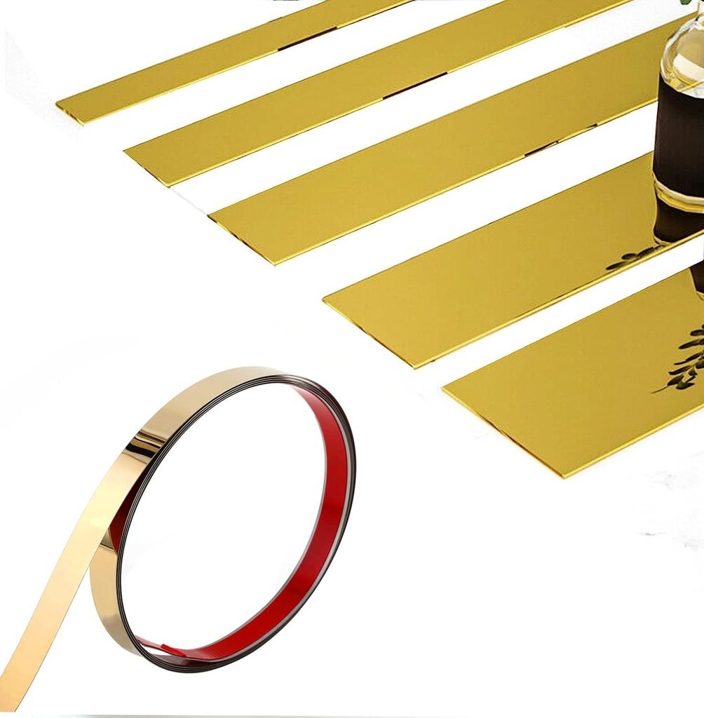 Gold Wall Trim Molding, 16.4 ft Stainless Steel Peel and Stick Wall Trim Metalized Mirror-Like Finish, Flexible Mirror Wall Ceiling Floor Cabinet Tile Edge Moulding for Fireplace (16.4ft x 1.96 in)