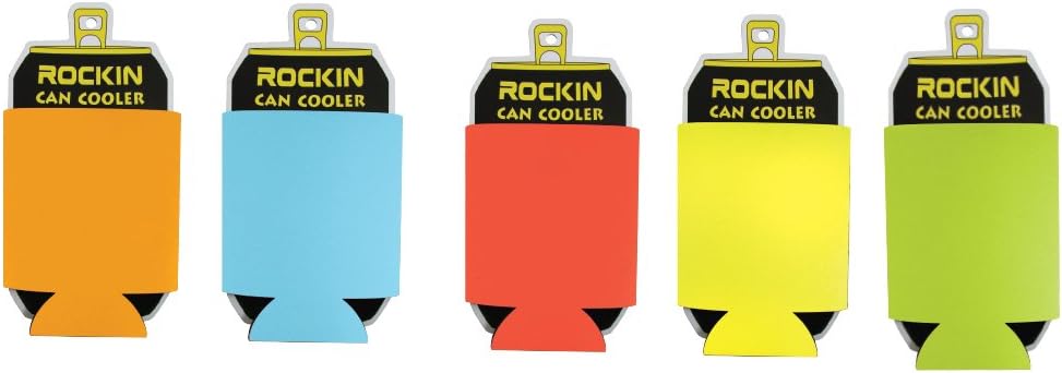 Beer Can Cooler Sleeve Neon Insulated Set of 6, Zip up Can Jacket Thermocooler Keeps Beer Cold, Classic Thick Neoprene Great Fit, Beer Can Cooler Gifts