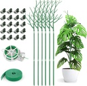 6 Pack Plant Support Stakes for Indoor Plants, 39.37 Inch Twig Plant Sticks with Orchid Clips Twist Ties and Plant Ties for House Potted Monstera Plants, Plastic Branches Support Structures, Green