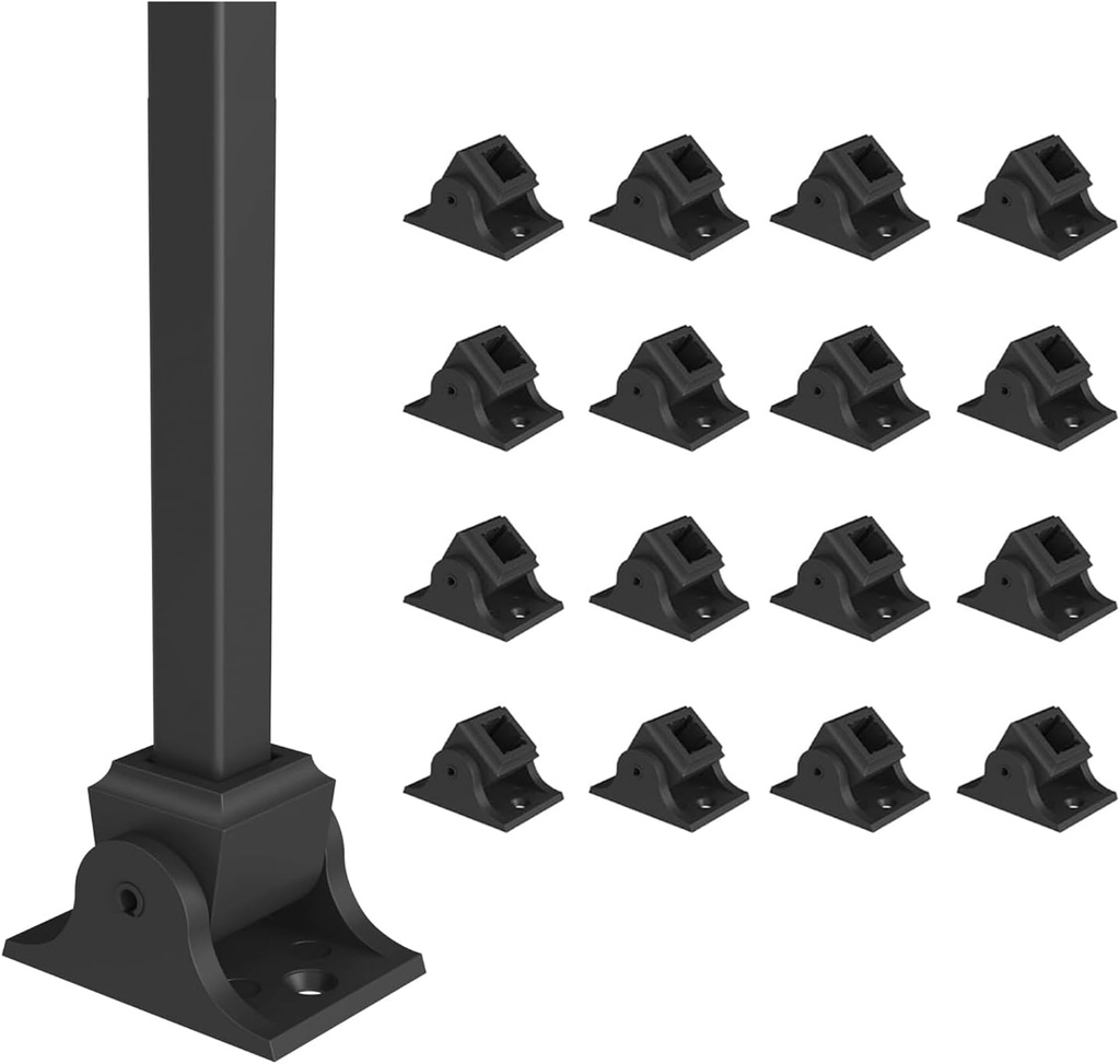 16pcs Baluster Shoes, Reliable Aluminum Material Stair Flat Shoe, Baluster Shoes 1/2 inch Square for Balusters for Staircase Interior, Outdoor Staircase Railing Baluster, Black (16)