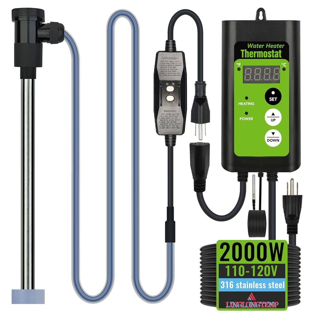 2000W Submersible Hot Tub & Pool Portable Electric immersion Water Heater with Temp Control & GFCI for Swimming Pools, Bathtubs, inflatable pool, baptism pool, above ground pool & Spa tub