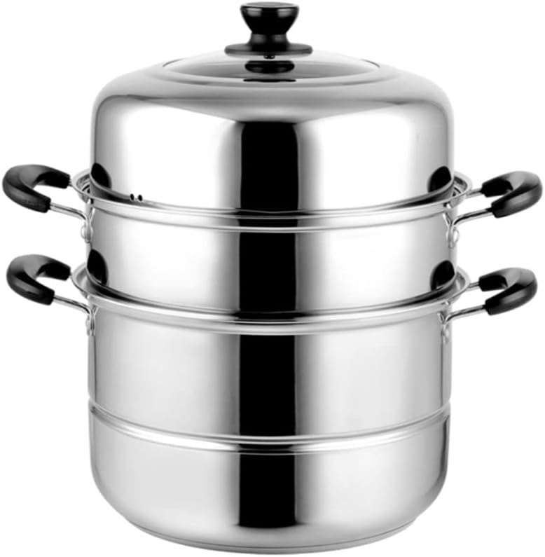 Steamer Pot 11inch Steam Pots for Cooking Steamer Pot with Lid 3-tier Multipurpose Stainless Steel Steaming Pot Cookware with Handle for Vegetable, Dumpling, Stock, Sauce, Food (11Inch/28cm)