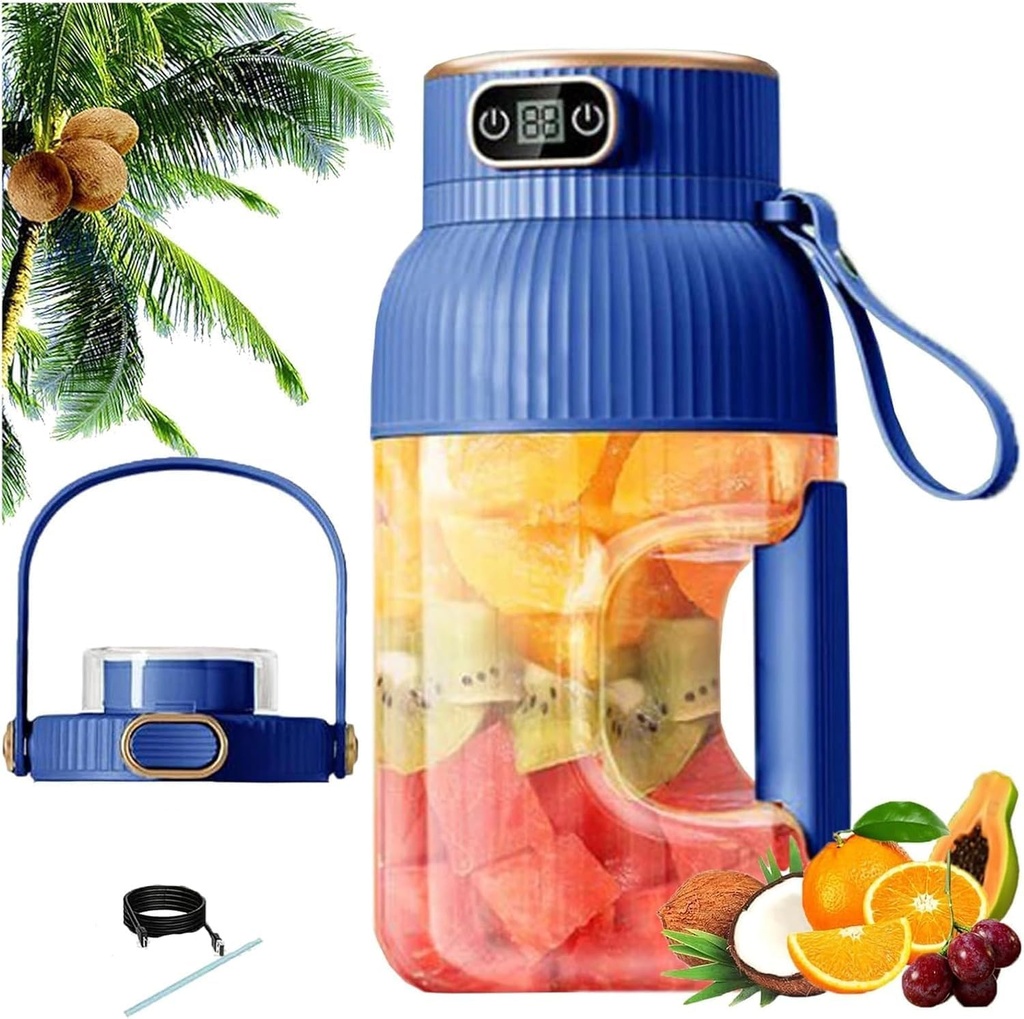 Portable Juicer Cup with Digital Display, USB-C Rechargeable Smoothie & Shake Blender for Travel