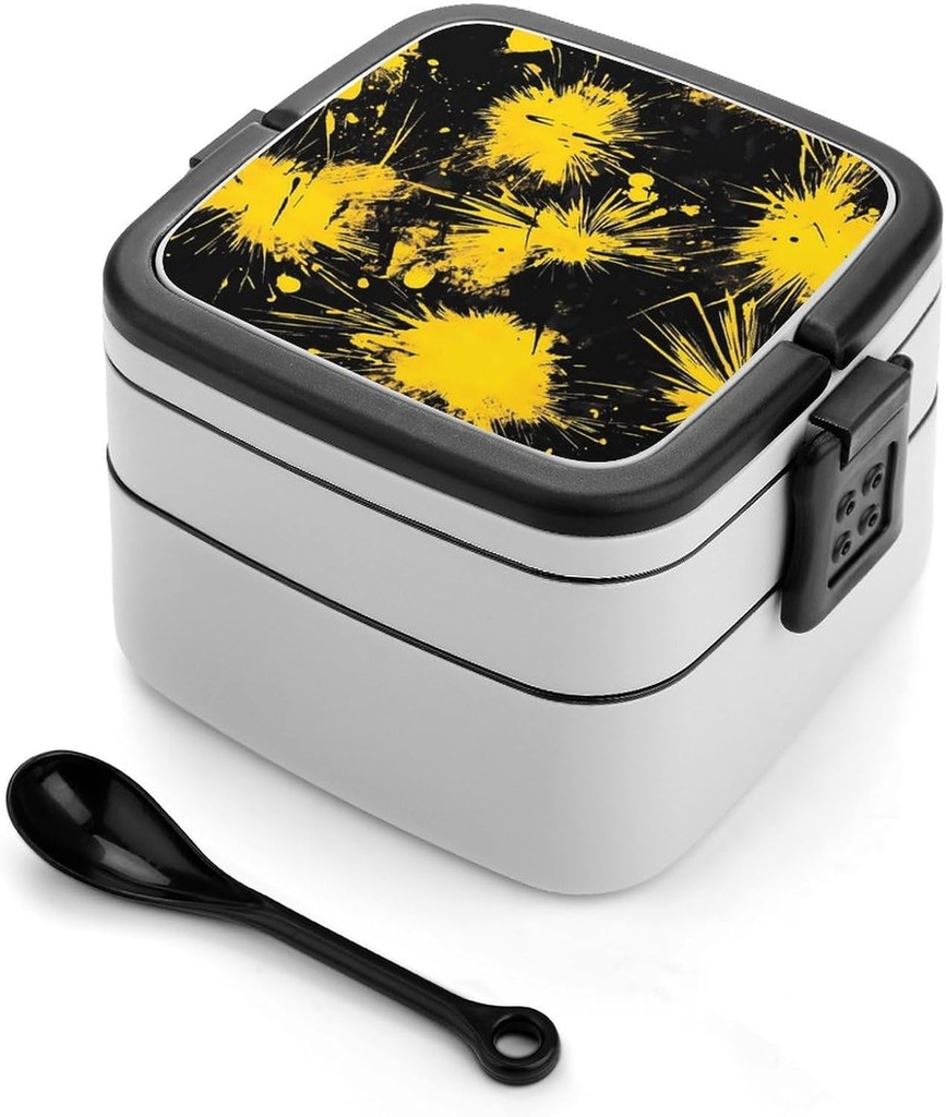 Tie Dye Fireworks Yellow Splash Lunch Box with Handle Stackable 2 Layer Leak-Proof Bento Box Portable Food Containers for Unisex
