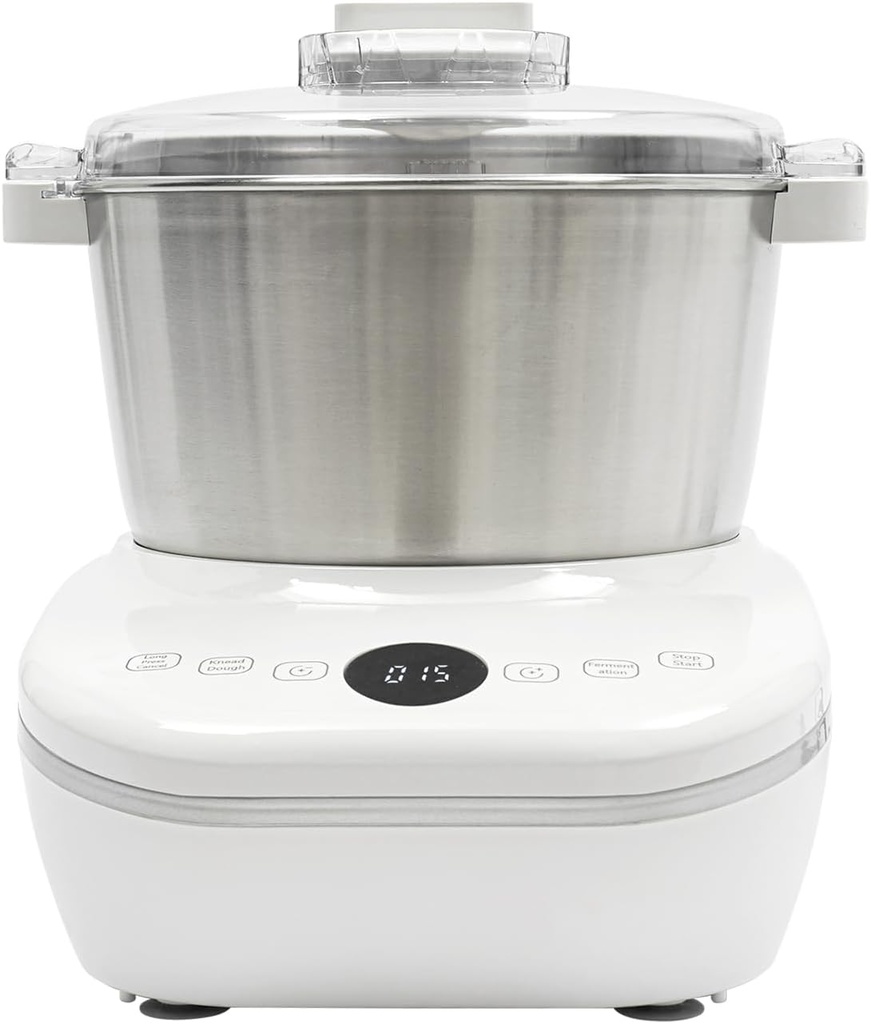 Dough-kneading Machine Electric Dough Maker with Ferment Function 304 Stainless Steel Dough Mixer with Microcomputer Timer Kitchen Flour Mixing Machine Commercial Home Use 5L Capacity (White)