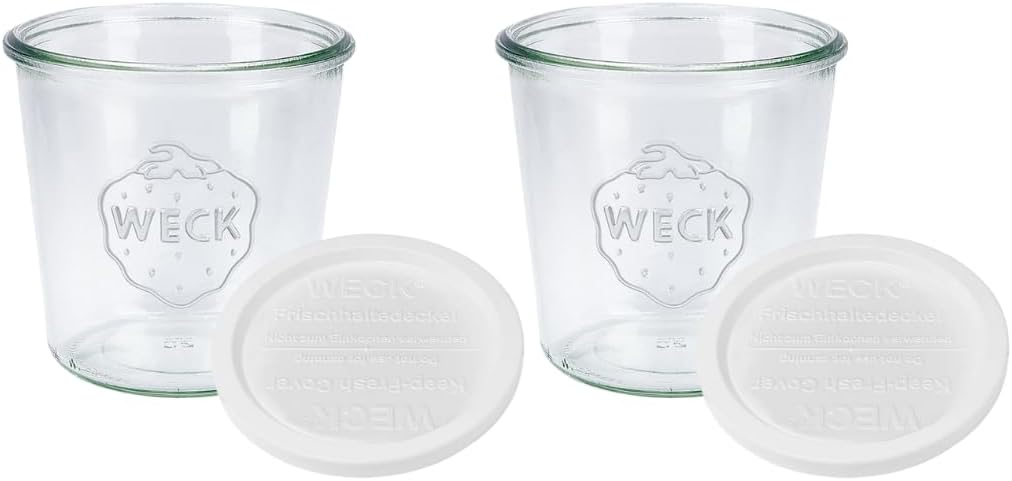 WECK Canning Jars 742 Mold Jars made of Transparent Glass - Eco-Friendly Canning Jar - Storage for Food, Yogurt with Keep Fresh Lids - 1/2 Liter Tall Jar Set - (2 Jars, Keep Fresh Lids)