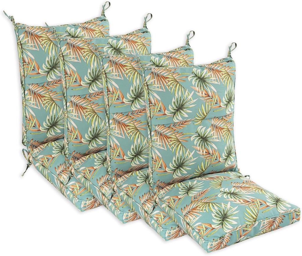 Set of 4 Outdoor Dining Chair Cushions, Comfort Patio Seating Cushions, 44 x21x4.5 inch, Single Welt and Zipper, Verdant Leaf Canopy