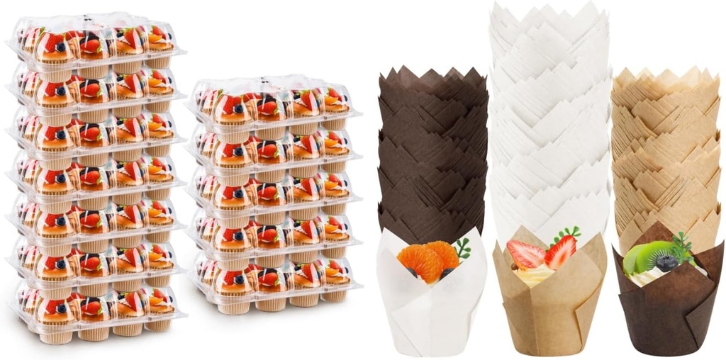 12 Count Cupcake Containers 6 Pack, Reusable Plastic, Clear, Mixed Color, Standard Size, Perfect for Parties, Holidays, Social Gatherings