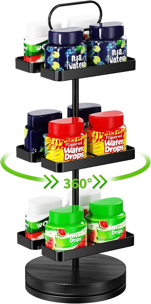 12 Flavor Pod Holder Compatible with Ninja Thirsti, 3 Tier Thirsti Flavored Water Drops Organizer, 360° Rotatable Pods Storage Rack for Ninja Thirsties Drink System (Black)