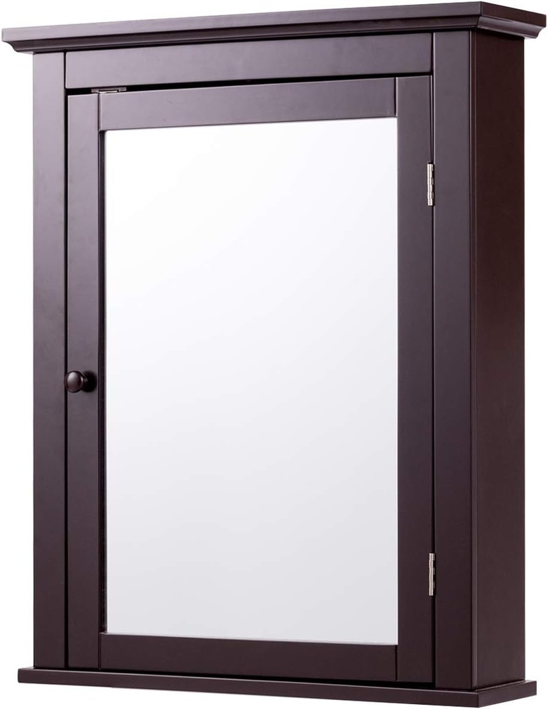 Tangkula Bathroom Cabinet with Mirror, Mirrored Wall-Mounted Storage Medicine Cabinet w/Single Door & Adjustable Shelf in 5 Positions, Multipurpose Wall Cabinet for Bathroom (Brown)