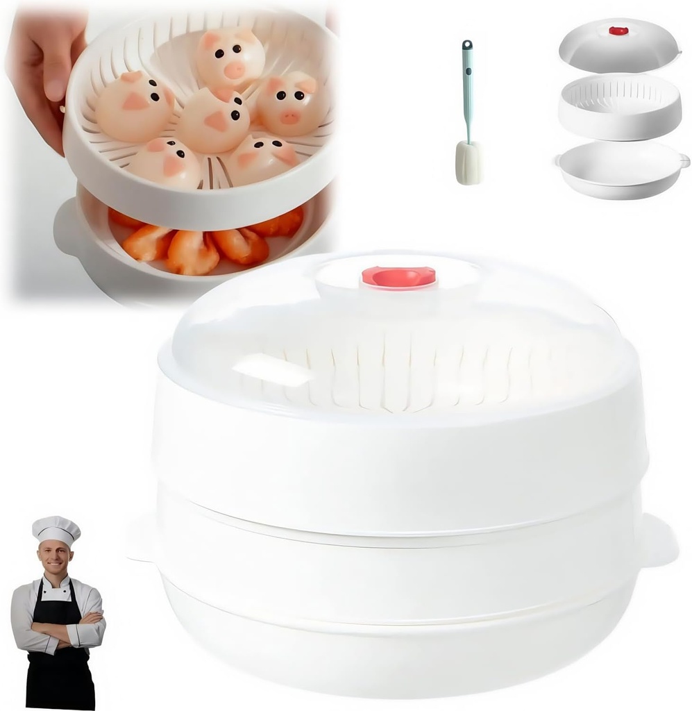 Microwave Oven Steamer,Instant Pot Steamer Basket,2025 New Microwaver For Vegetables,With Transparent Cover, large Capacity, Easy To Clean, Used For Steamed Dumplings And Vegetables. (double-deck)