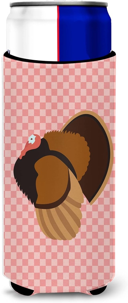 Caroline's Treasures Bronze Turkey Pink Check Decorative Hugger, Slim Can, Multicolor