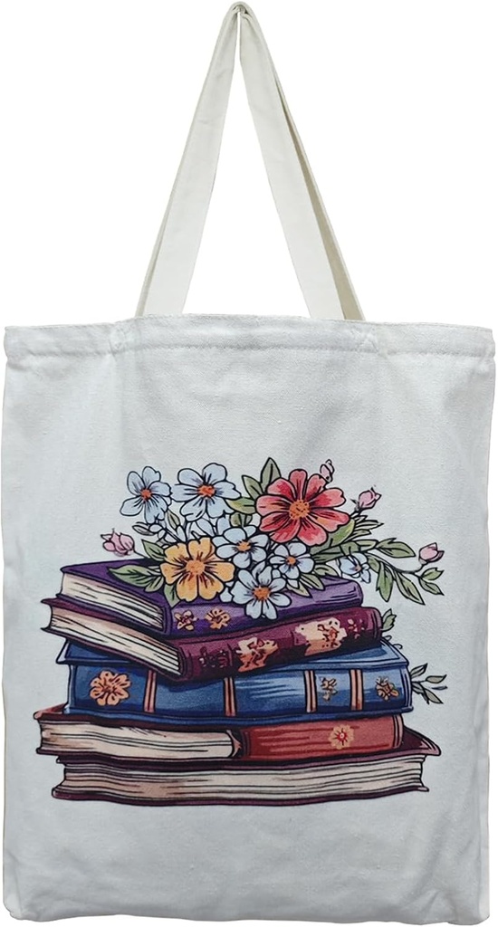 Book Canvas Tote Bag with Zipper Inner Pocket - Bookish Gift for Women, Teacher, Book Lovers, Reader, Librarian