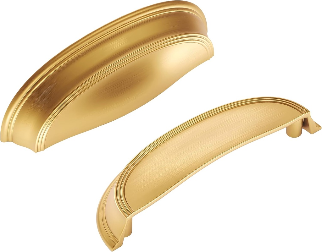 Hickory Hardware 1 Pack Solid Core Kitchen Cabinet Pulls, Luxury Cabinet Handles, Hardware for Doors & Dresser Drawers, 3 Inch & 3-3/4 Inch (96mm) Hole Center, Brushed Golden Brass