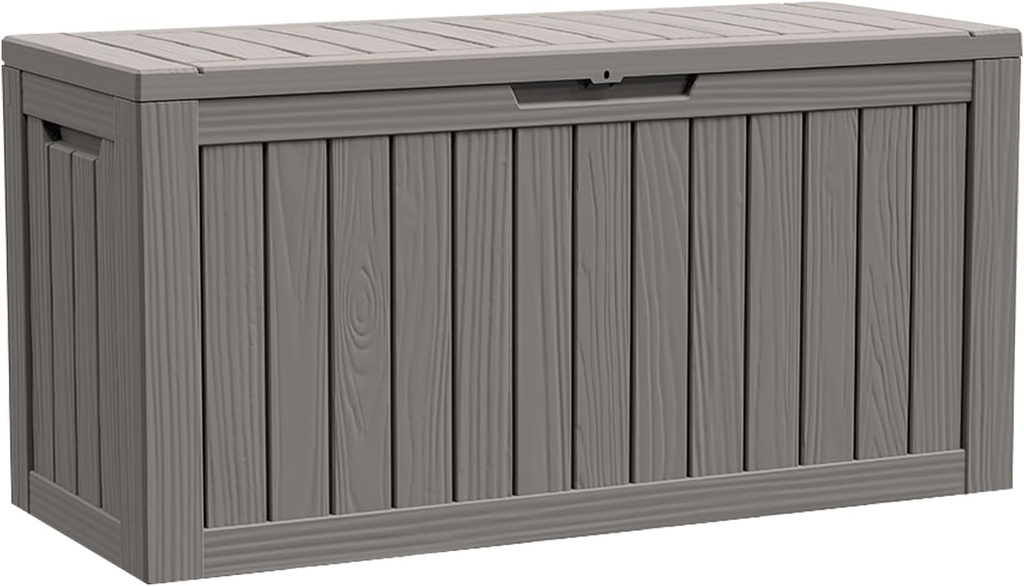Modern-Depo 80 Gallon Waterproof Deck Box Patio Furniture Storage Box with Lockable Lid, PP Outdoor Storage Bin for Garden, Yard, Poolside, Gray