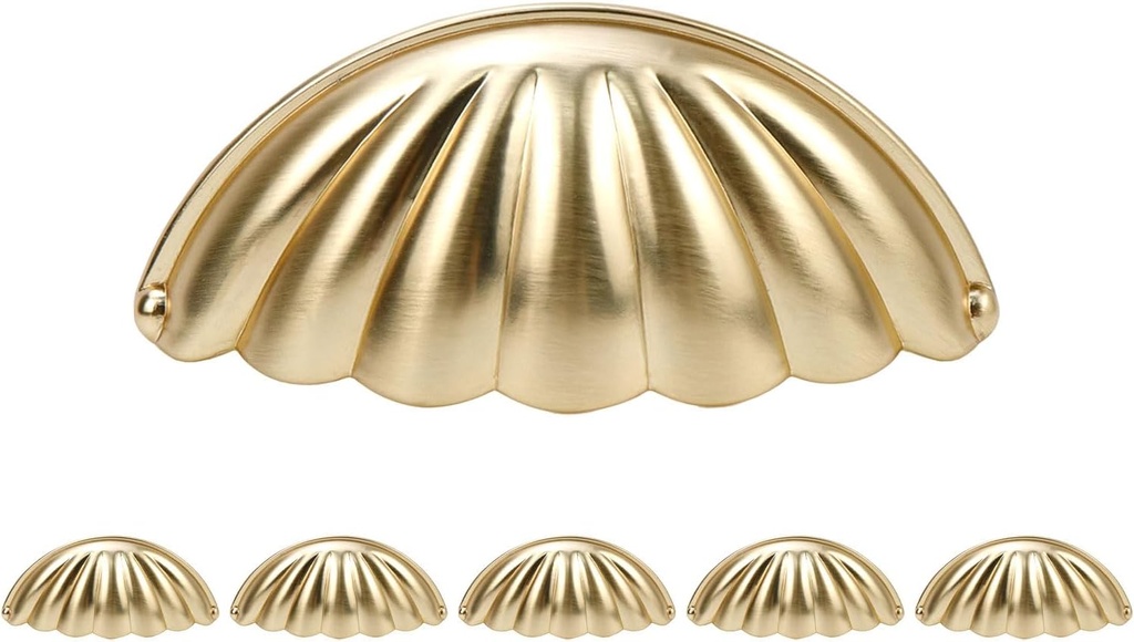 Shell Cup Drawer Pull,Antique 2.52 Inch(64 mm) Hole Center Cabinet Bin Cup Handle Pull for Kitchen Cupboard Bedroom Dresser Bathroom Cabinet Hardware,Gold