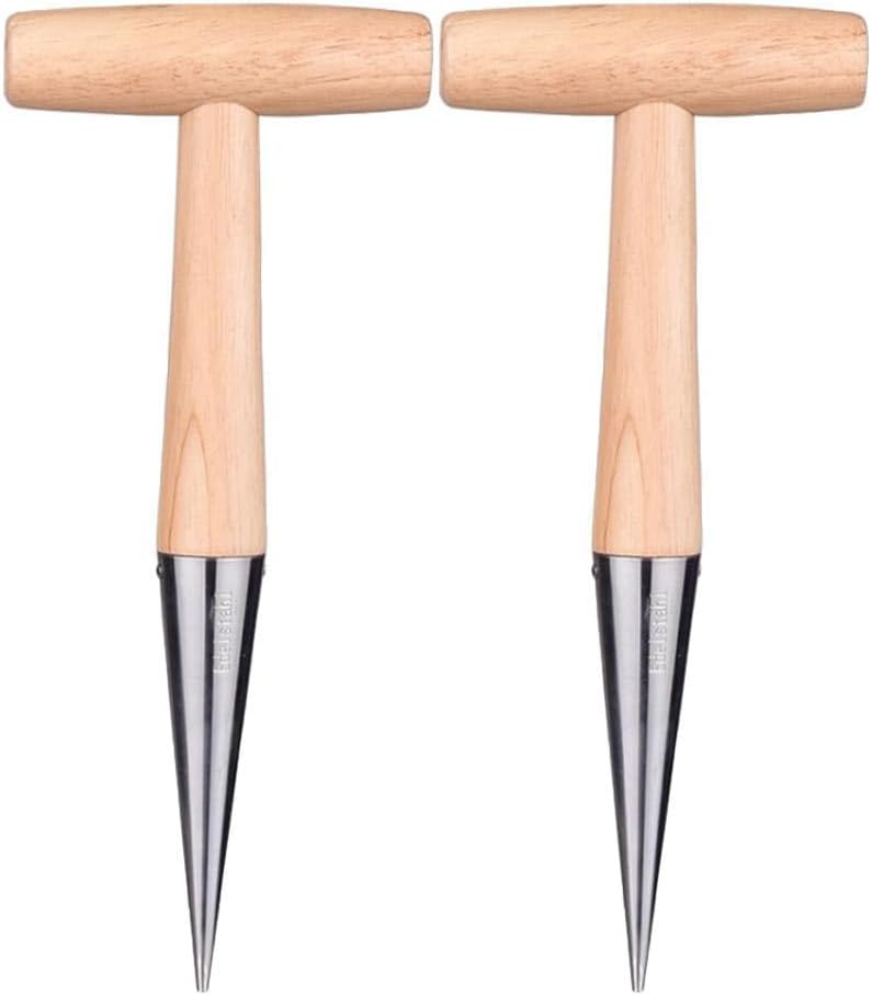 Hemoton 2pcs Wooden Hand Gardening Tools Planting Digging Soil Digger Hole Punchers Garden Tools Bulbs