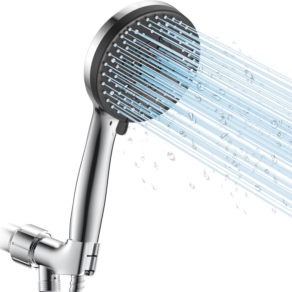 VOXON High Pressure Shower Head with Handheld, 10 Shower Modes with 5.12 inch Large Panel, 5 Feet Hose, Anti-clog Nozzles for Showering, Cleaning Bathtubs, Tiles, Pets