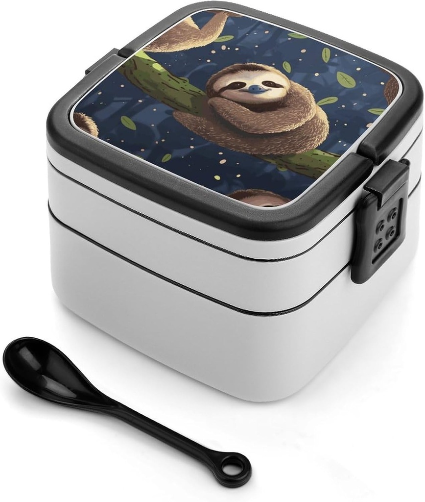 Personalize Double Layer Bento Box Sloth Lazy Lunch Box - Durable, Leak-Proof with Spoon Adult Premium Bento Case for Work Travel Camping