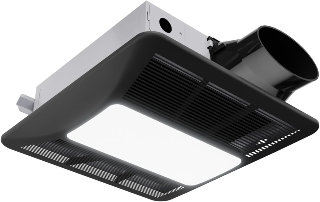 ANZZI Exhaust Fan 100 CFM 1.5 Sones Bathroom Exhaust Fan with Light & Humidity Sensor, Ceiling Mount (Black)