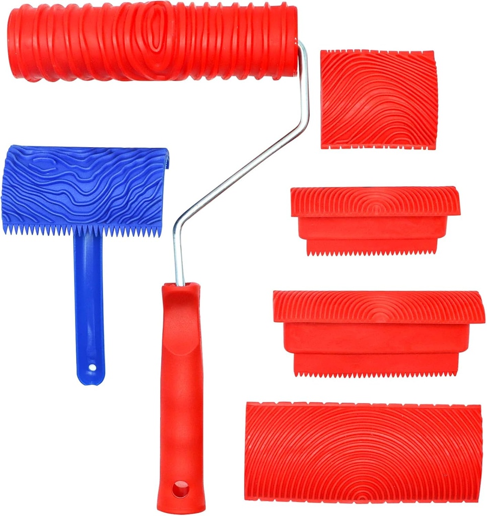 Wood Graining Tool Set 6 PCS Wood Grain Painting Tool Kit Natural Wood Grain Maker Tool with Handle for DIY Table Chair Railings Wall Room Art Paint Decoration