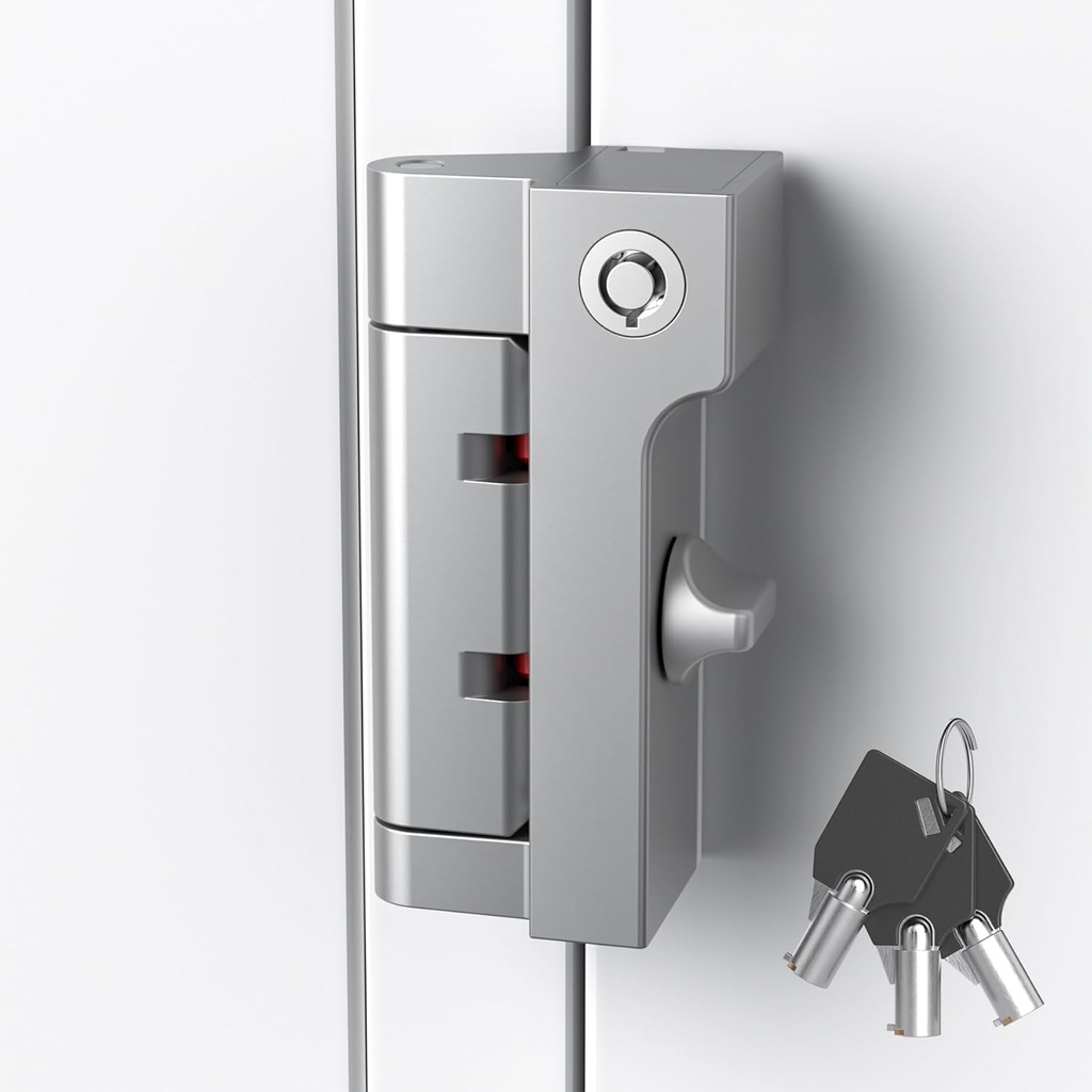 AST Home Security Reinforcement Lock, 1 Pack, Indoor Use, Keyed Childproof Door Lock, Toddler Proof Security Latch, Kidproof Door Stopper with Cylinder and Snib, Made of Zinc Alloy (Matte Silver)