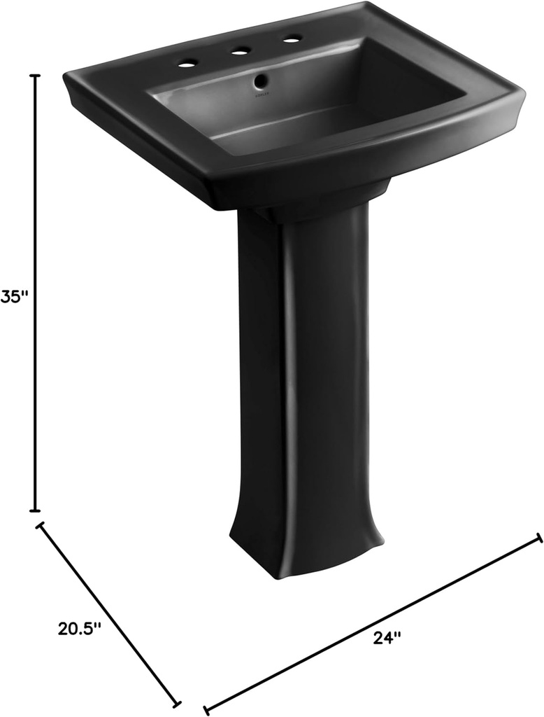 KOHLER K-2359-8-7 Archer Pedestal Bathroom Sink with 8" Centers, Black Black