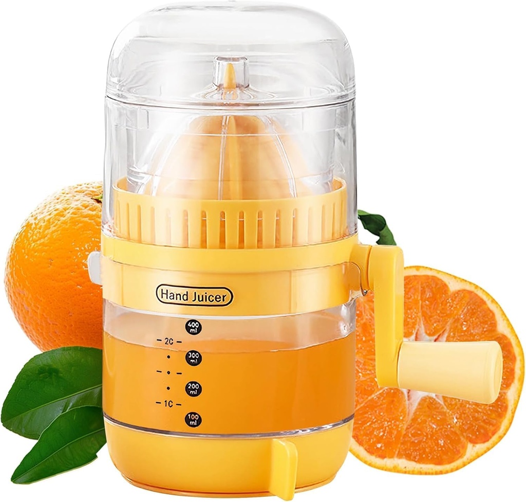 2025 New Manual Hand Crank Juicer - Effortless Citrus Press for Lemon, Orange, Lime | Upgraded Non-Slip Suction Base, 400ml Portable Juice Extractor, Easy Clean in 10s (Yellow variant)