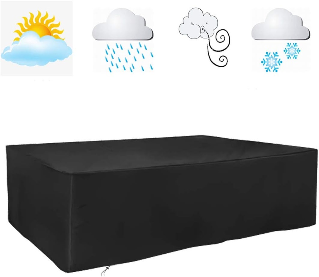 FLR 120x54x38inches Patio Table Cover Veranda Rectanguler Black Waterproof Outdoor Dinner Protector Dust-Proof Table Desk Cover Furniture Covers with Storage Bags for Garden Outdoor Indoor Furniture