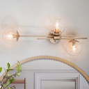 Gold Bathroom Sconces Wall Lighting, Modern Wall Sconce with Globe Clear Glass Shade, 3-Light Vanity Light Fixtures Over or Beside Mirror for Bedroom, Living Room, Kitchen and Hallway