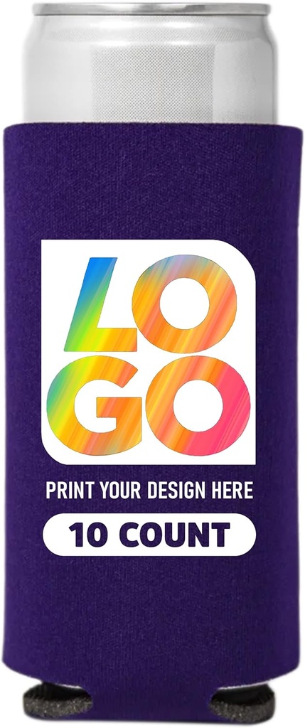 Personalized Full Color Collapsible SLIM Can Coolers - Ideal for Soda Cans & Glass Bottles - Custom Party Supplies and Beverage Insulators (Purple, 10)