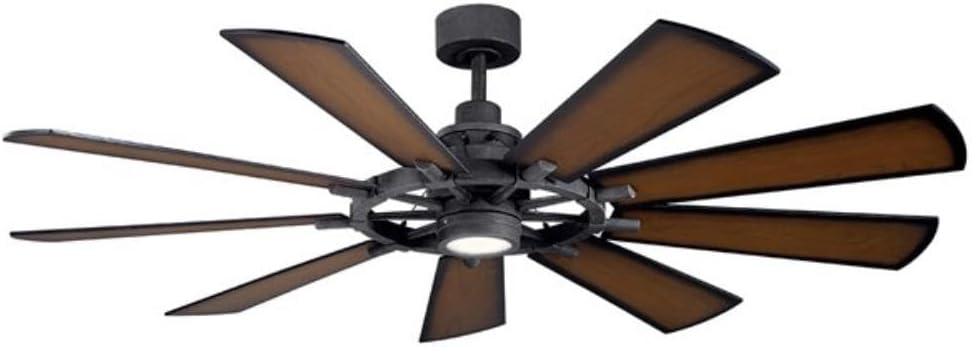 KICHLER 65 inch Gentry LED Ceiling Fan in Distressed Black with Reversible Blades, Extra Large