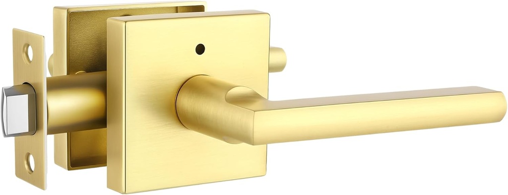 1 Pack Gold Door Knob,Gold Handle for Interior Door in Satin Brass Finish, Bedroom Bathroom Privacy Door Handles Interior Locksets Keyless, Universal Handing with Square Door Knobs