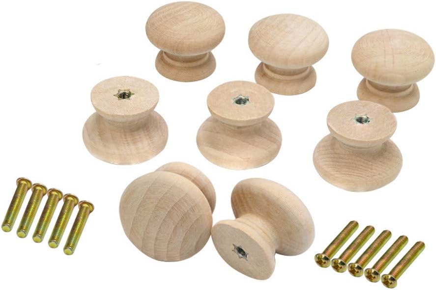 8PCS Kitchen Cabinet Knobs 35mm Dia Round Mushroom Shaped Wood Unfinished Drawer Dresser Cupboard Furniture Knobs Pulls Handles Hardware