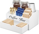 Coffee Bar Organizer, Solid Wood Coffee Bar Accessories Organizer, Space Saving Coffee Pods Holder Storage Basket, Practical Coffee Station Organizer, Condiment Storage Organizer for Home (white)