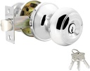 Probrico Entry Door Knobs in Polished Chrome, Interior Exterior Entry Door Lockset, Front Door Entrance Locks, 3 Pack(Different Keys)