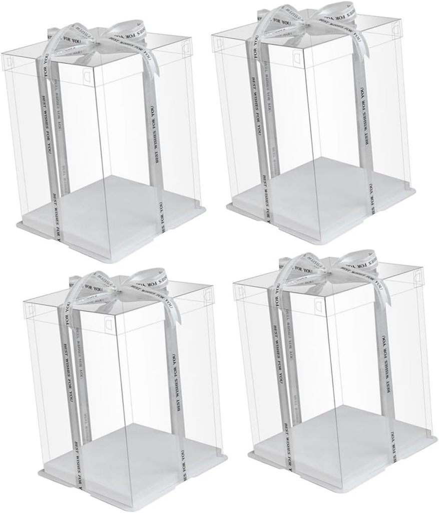 Healifty 4 Pcs Transparent Plastic Cake Boxes Clear Birthday Cake Carrier Packing Containers with Premium Food Safe Material and Portable Design for Bakery and Gift Packaging
